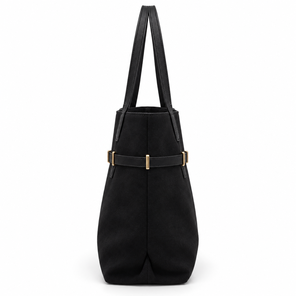 Gold-Clasp Belted Tote, Black
