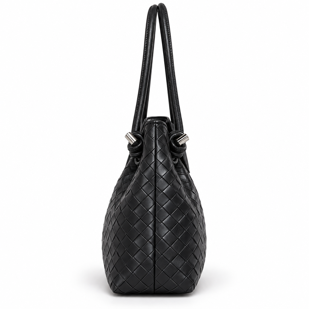 Woven Shoulder Bag with Knotted Handles, Black
