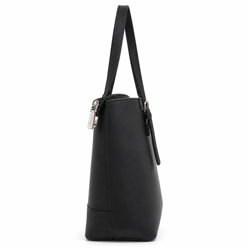 Silver-Buckle Shoulder Tote, Black