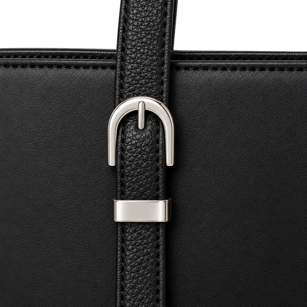 Silver-Buckle Shoulder Tote, Black