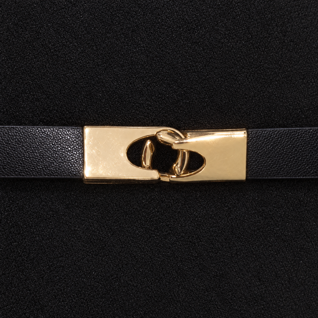 Gold-Clasp Belted Tote, Black