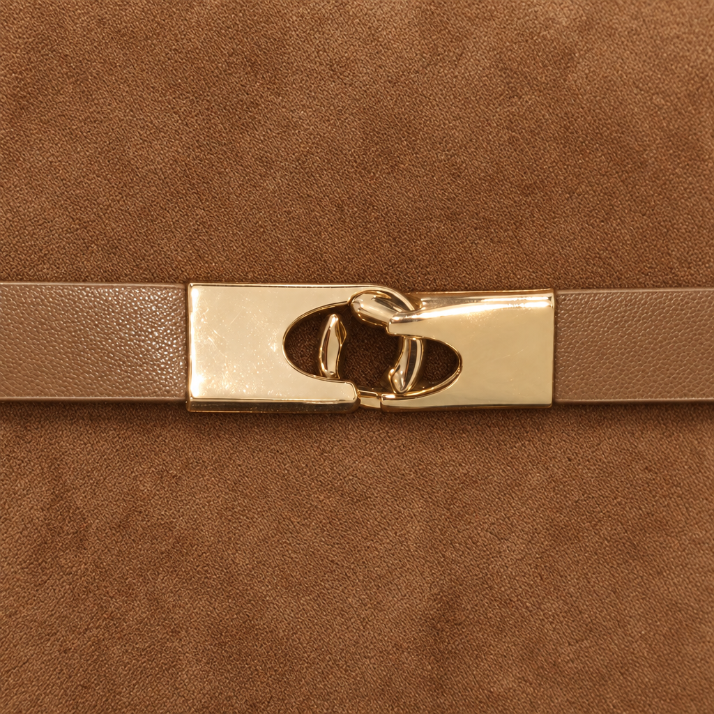 Gold-Clasp Belted Tote, Camel