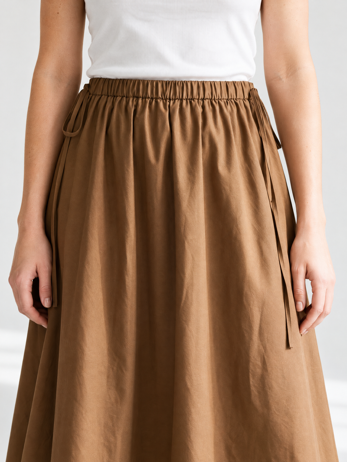 Lace-Layered A-Line Midi Skirt, Brown