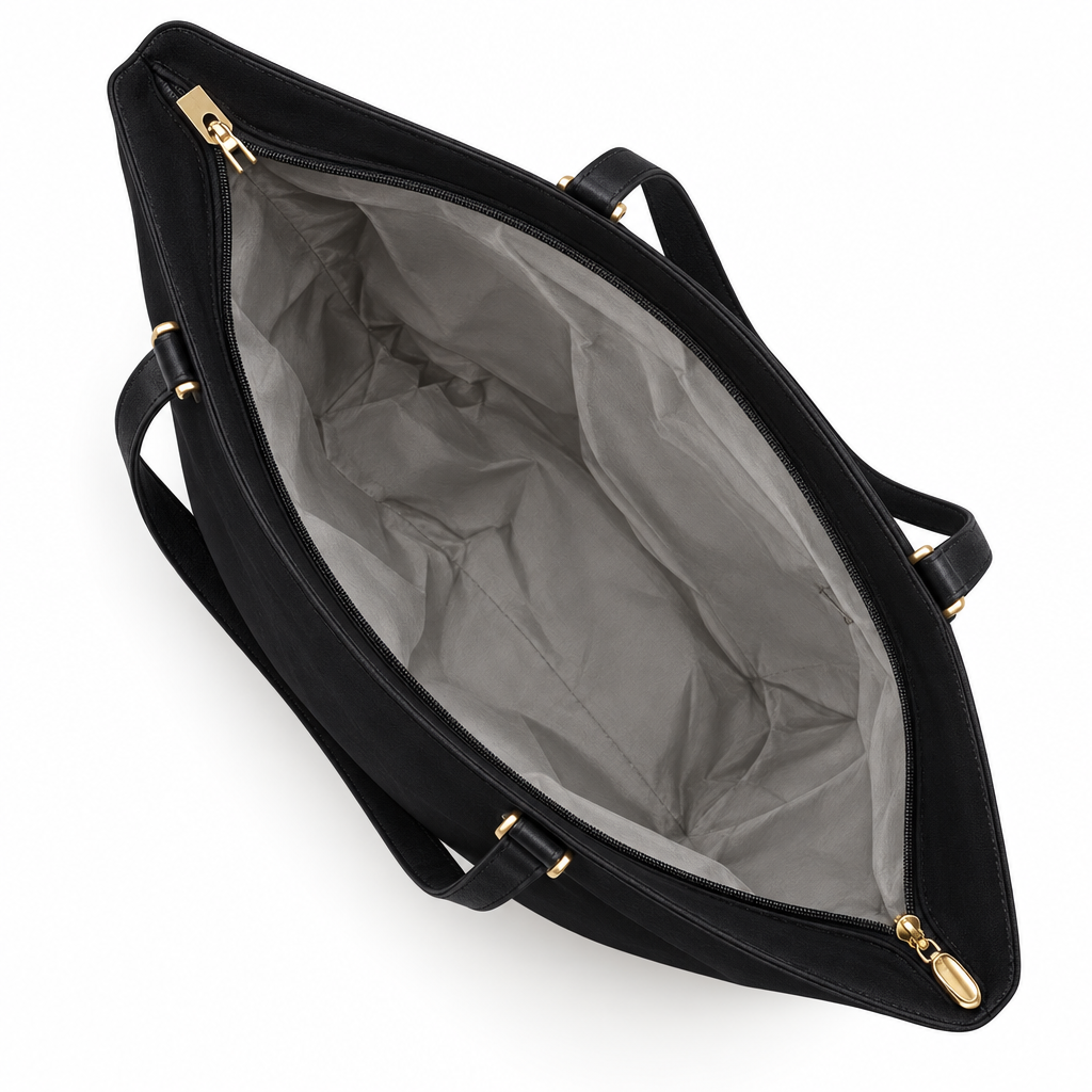 Gold-Clasp Belted Tote, Black