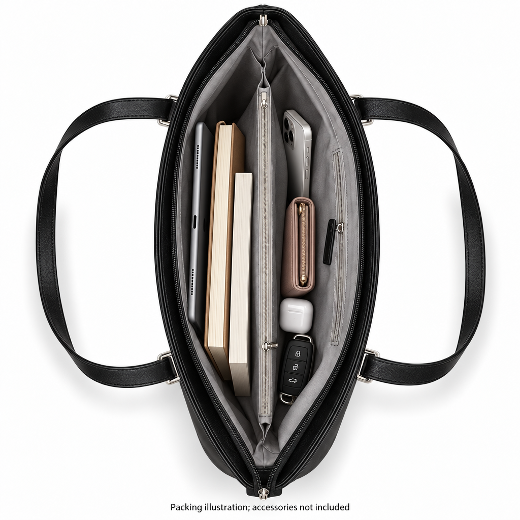 Silver-Buckle Shoulder Tote, Black