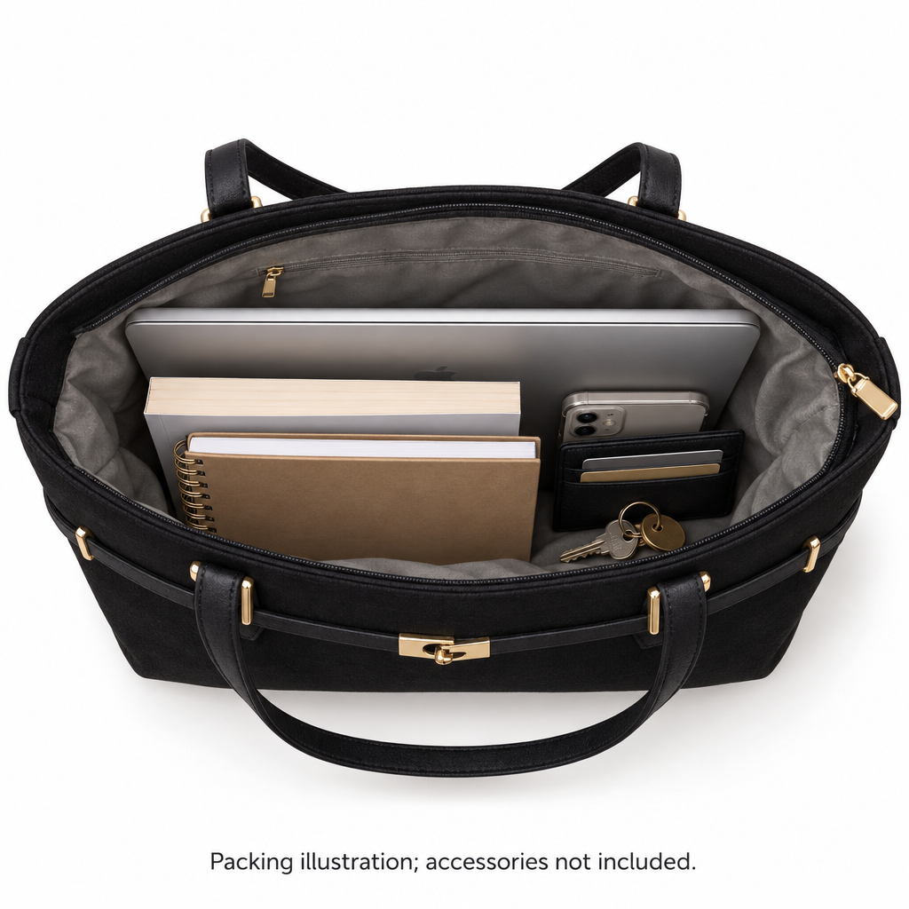 Gold-Clasp Belted Tote, Black