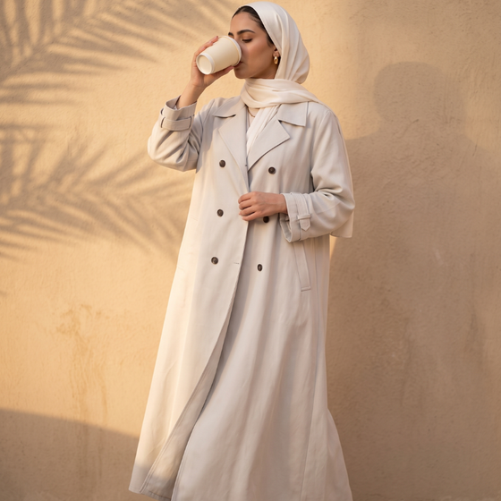 Trench Abaya, Off-White