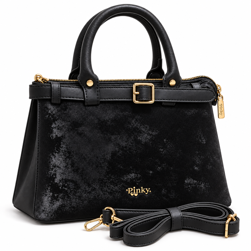 Buckle-Detail Top-Handle Bag, Black