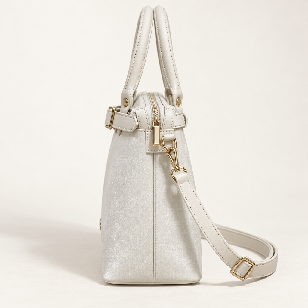 Buckle-Detail Top-Handle Bag, Ivory