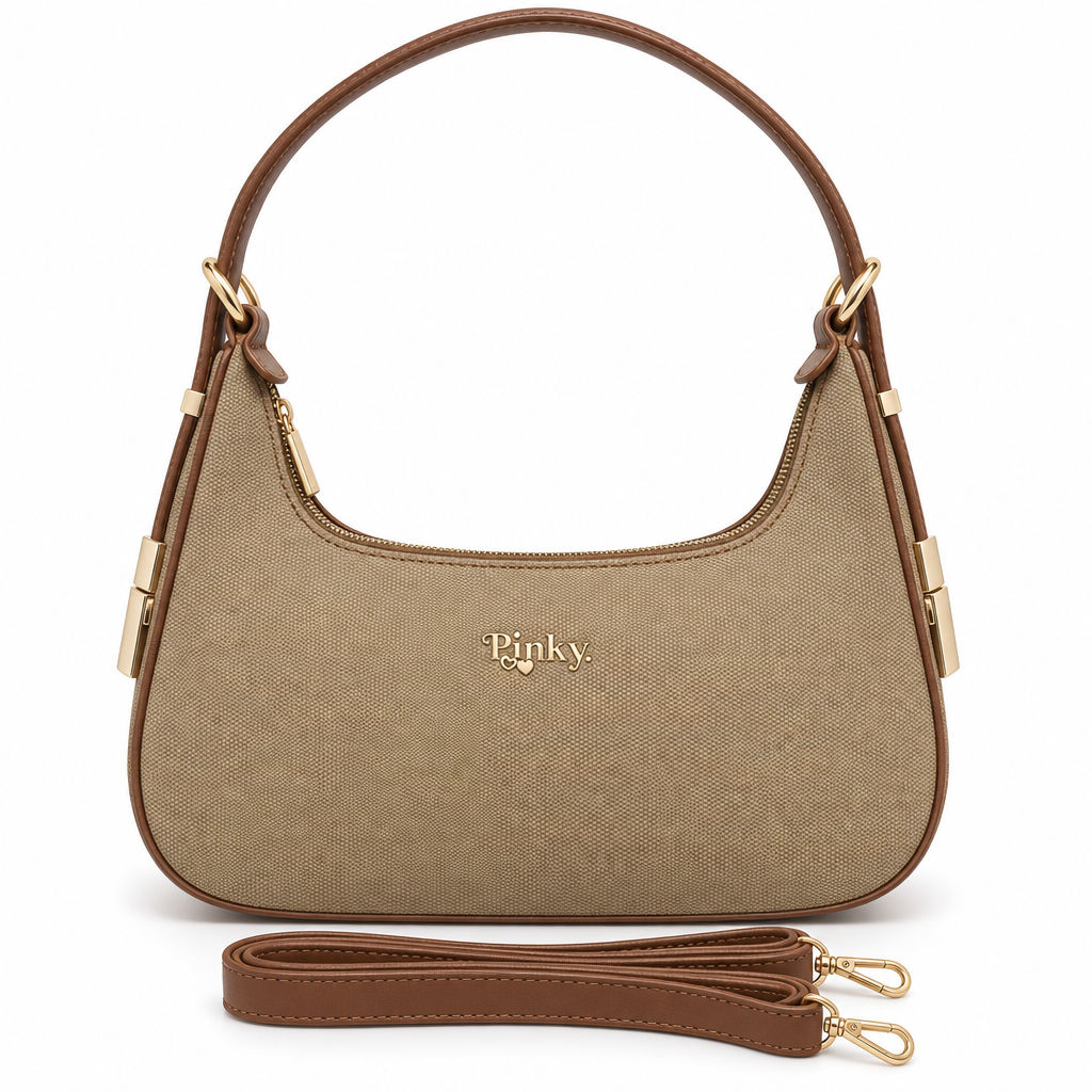 Woven Shoulder Bag with Brown Trim, Tan