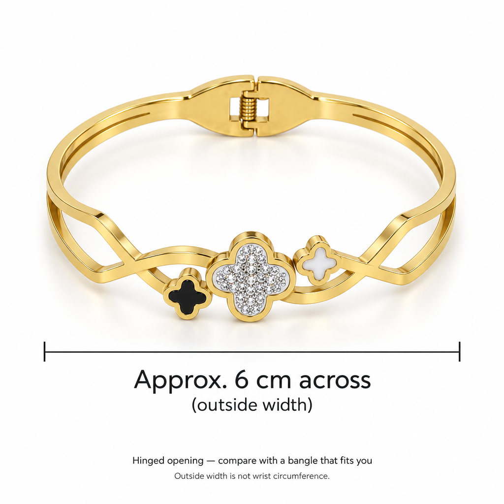 Triple-Clover Openwork Stainless Steel Bangle, Gold Tone