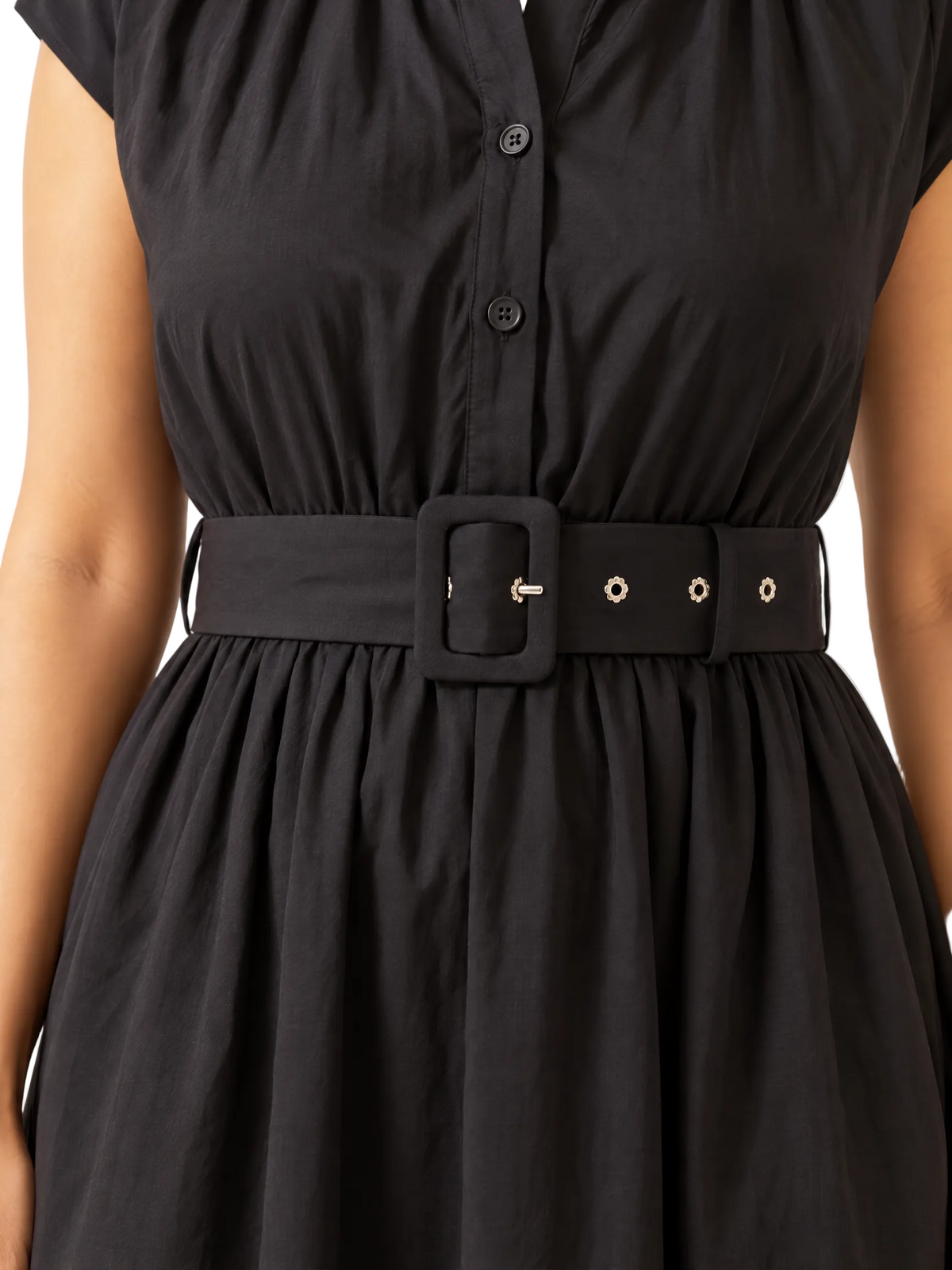 Belted Gathered Midi Dress, Black