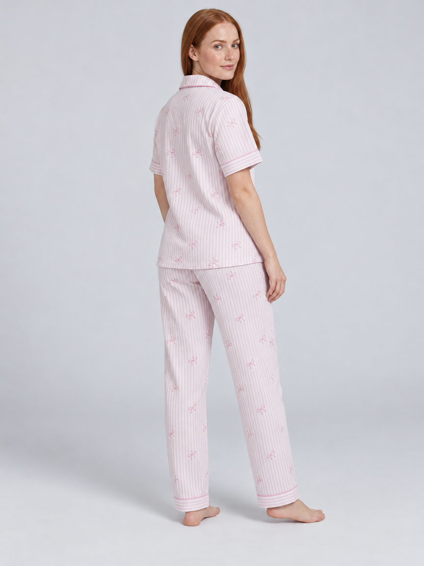 Pink Bow & Stripe Three-Piece Pajama Set