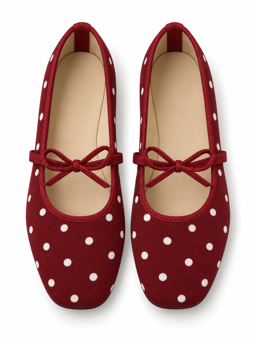 Polka-Dot Bow Ballet Flats — Red