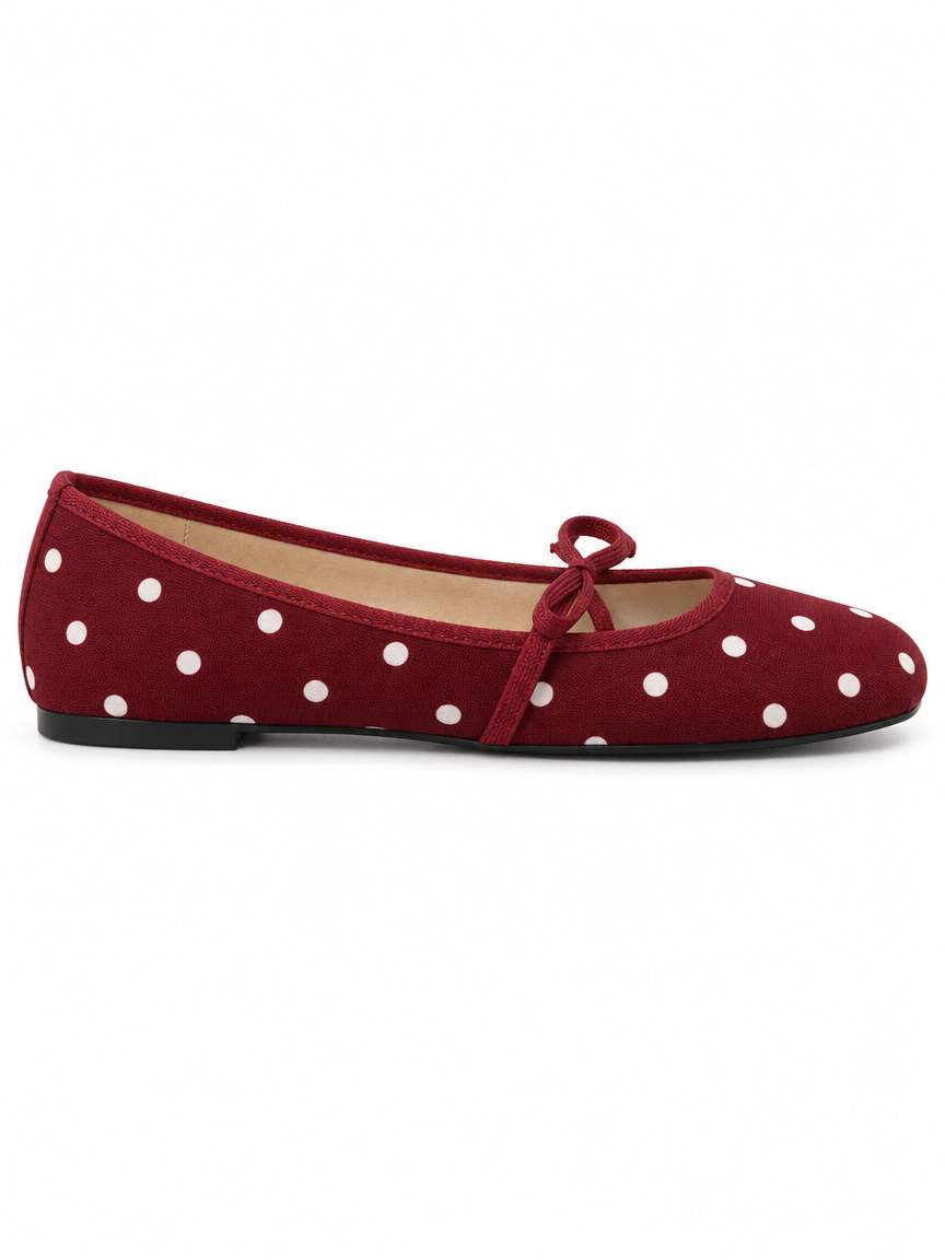 Polka-Dot Bow Ballet Flats — Red