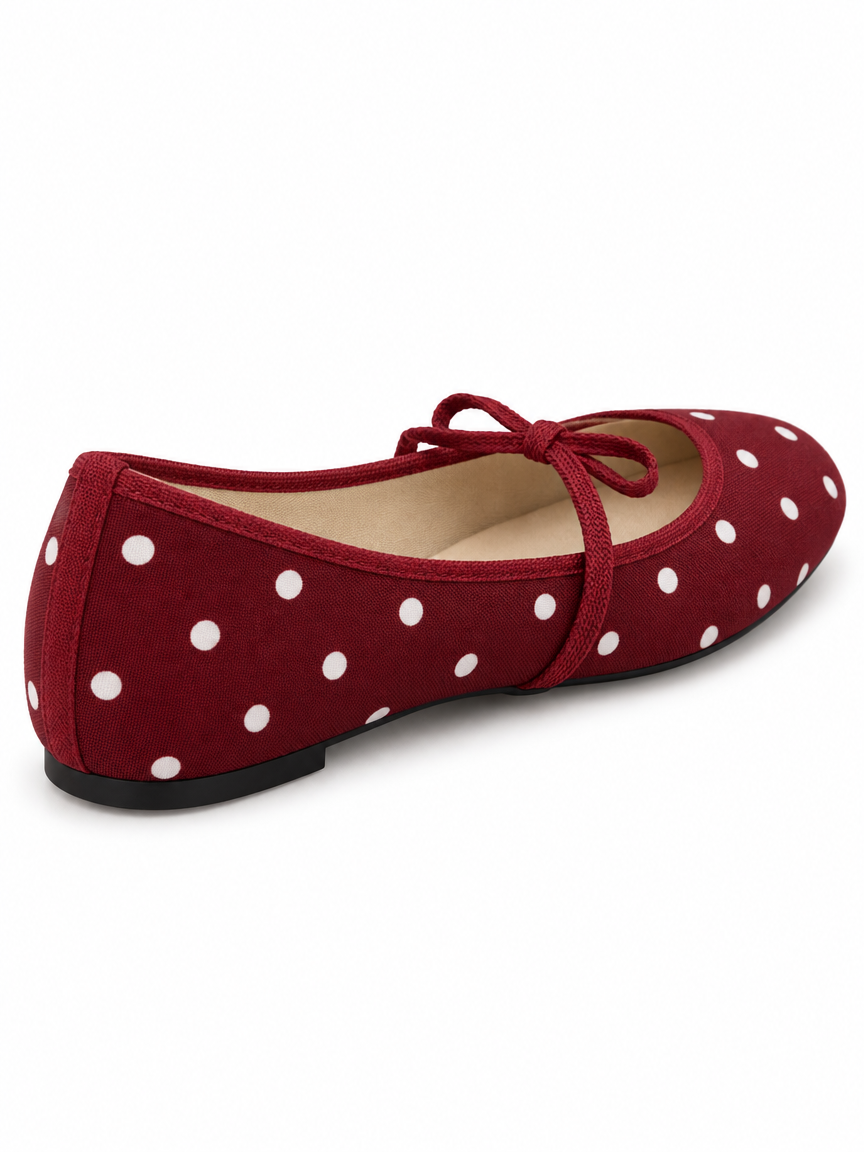 Polka-Dot Bow Ballet Flats — Red