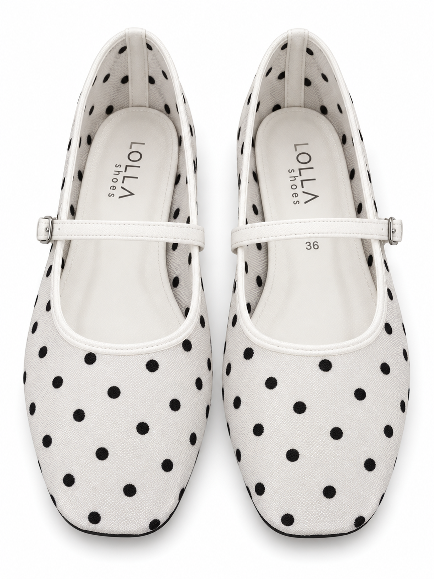 Polka-Dot Mesh Flats — White