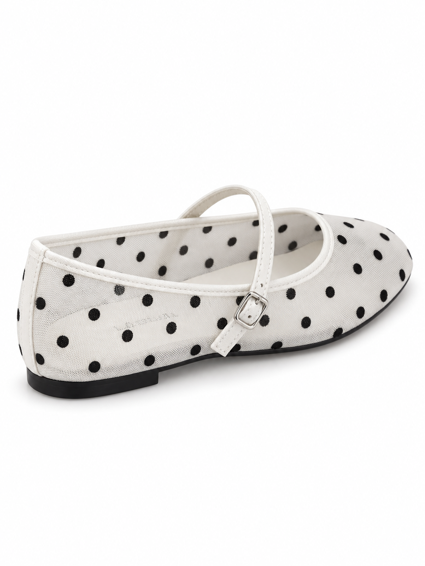 Polka-Dot Mesh Flats — White