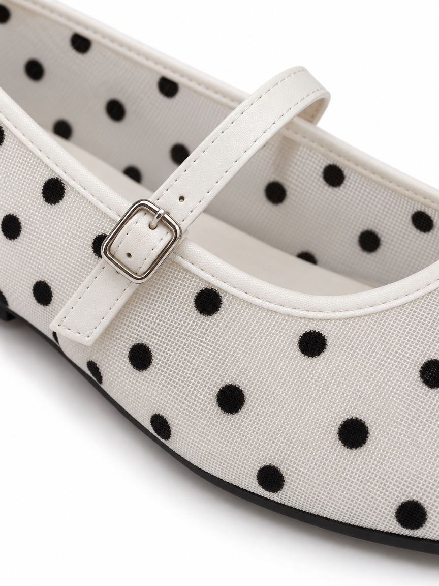 Polka-Dot Mesh Flats — White