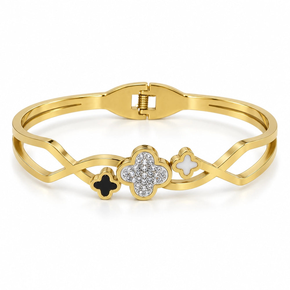 Triple-Clover Openwork Stainless Steel Bangle, Gold Tone