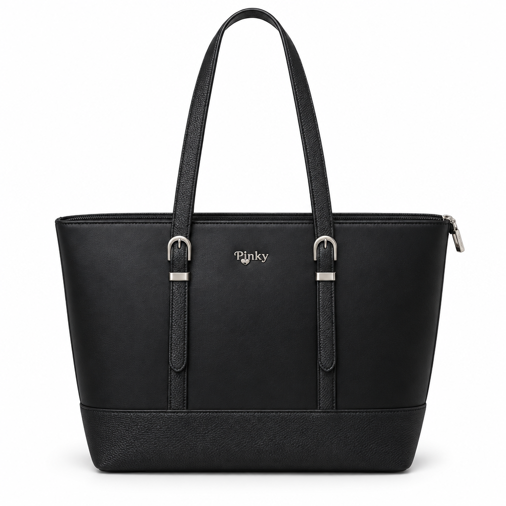 Silver-Buckle Shoulder Tote, Black