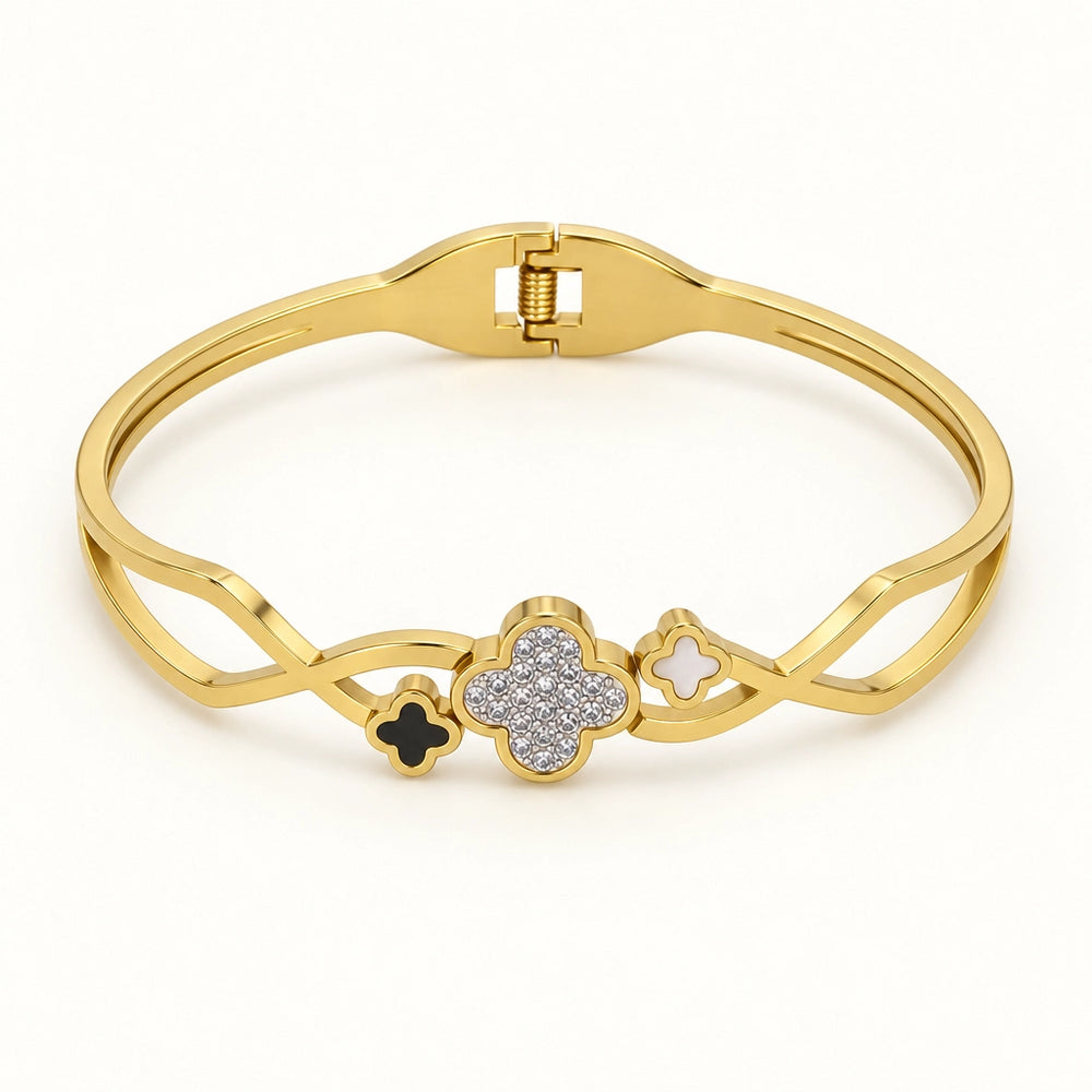 Triple-Clover Openwork Stainless Steel Bangle, Gold Tone