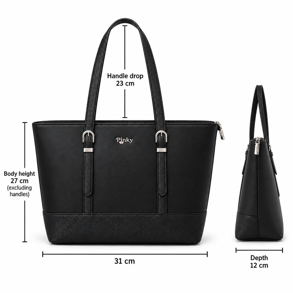Silver-Buckle Shoulder Tote, Black