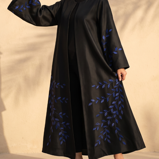 Embroidered Abaya, Black and Cobalt