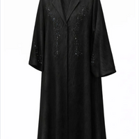 Black coat with decorative elements on a white background |THE LAMORAH

