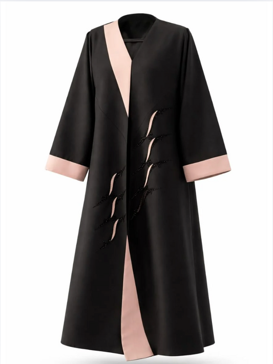 Black coat with pink accents on a white background |THE LAMORAH
