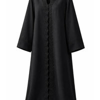 Black dress with lace details on a white background |THE LAMORAH
