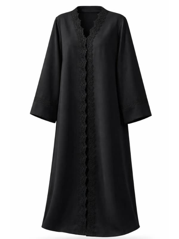 Black dress with lace details on a white background |THE LAMORAH
