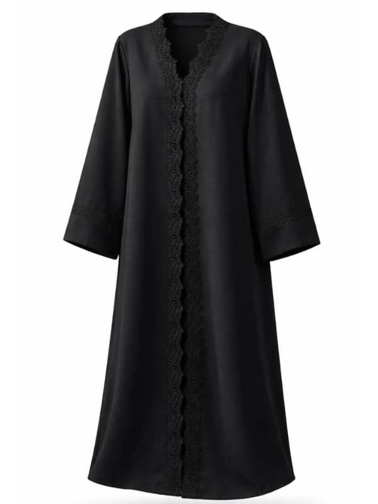 Black dress with lace details on a white background |THE LAMORAH
