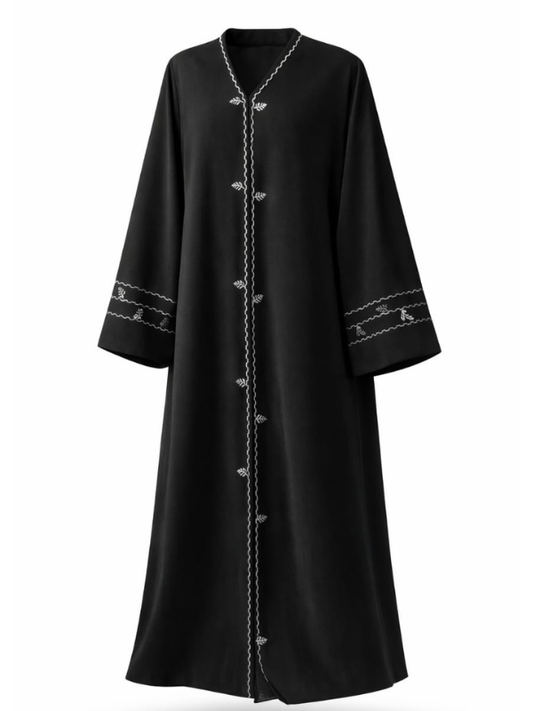 Black dress with silver embroidery on a white background |THE LAMORAH
