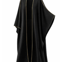 Black one-shoulder dress with gold trim on a white background |THE LAMORAH
