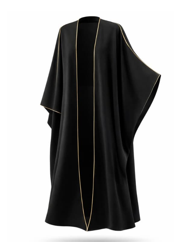 Black one-shoulder dress with gold trim on a white background |THE LAMORAH
