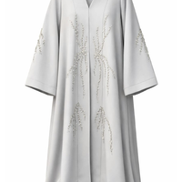 Light gray traditional garment with floral embroidery on a white background |THE LAMORAH
