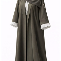 Long dark green dress with white lace cuffs on a white background |THE LAMORAH