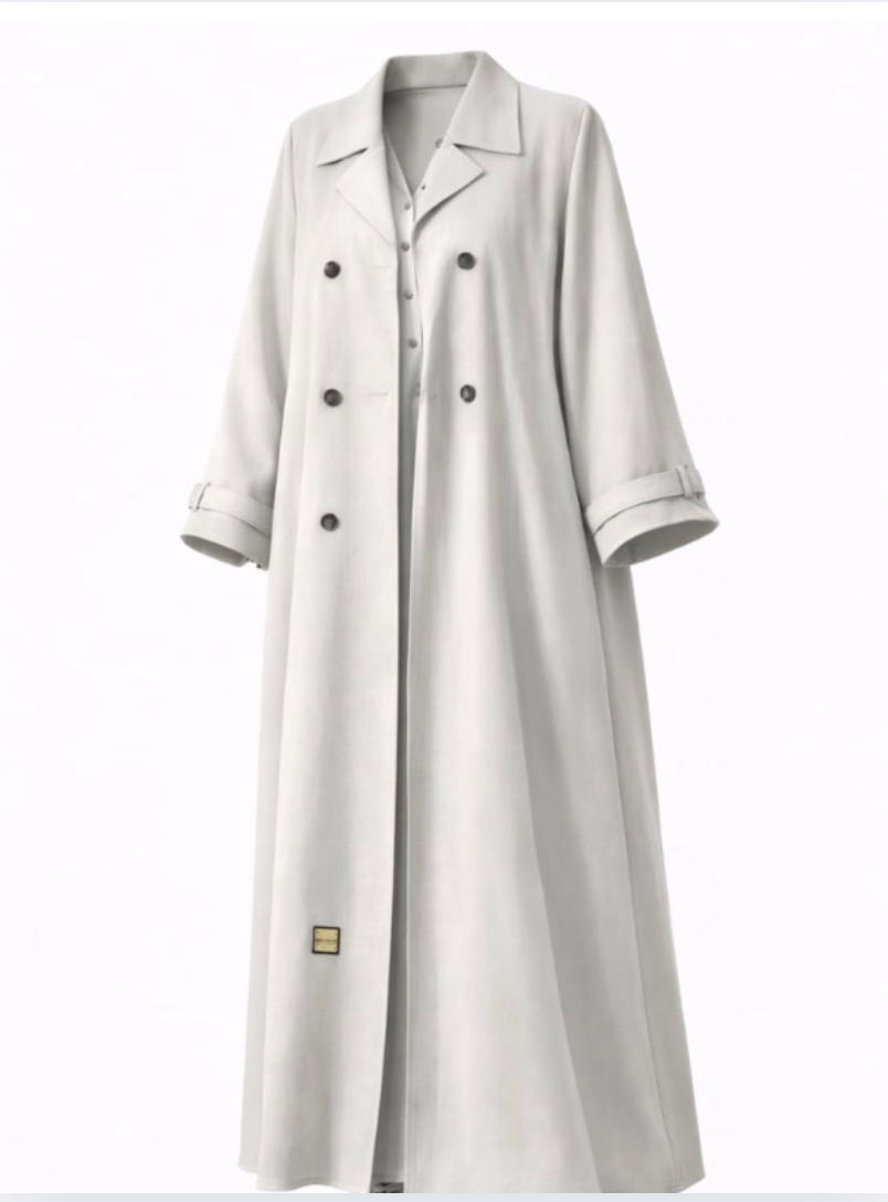 Long light gray coat on a white background |THE LAMORAH
