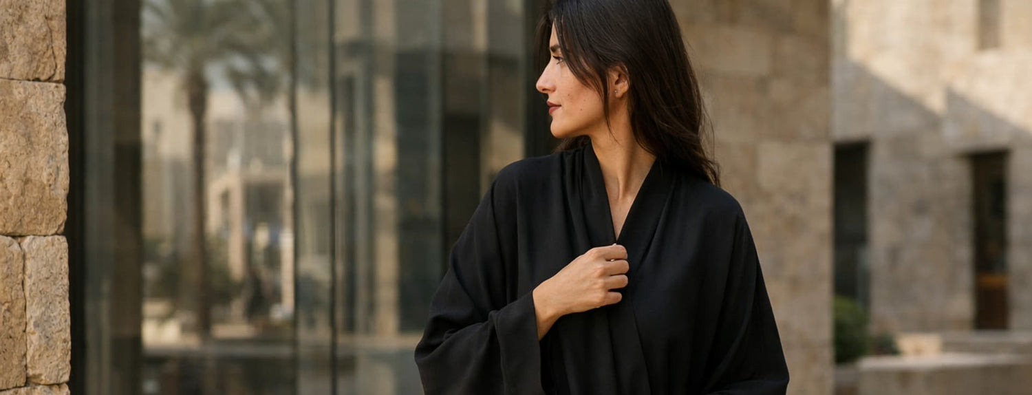 Woman in a black outfit standing against a reflective glass wall. |THE LAMORAH
