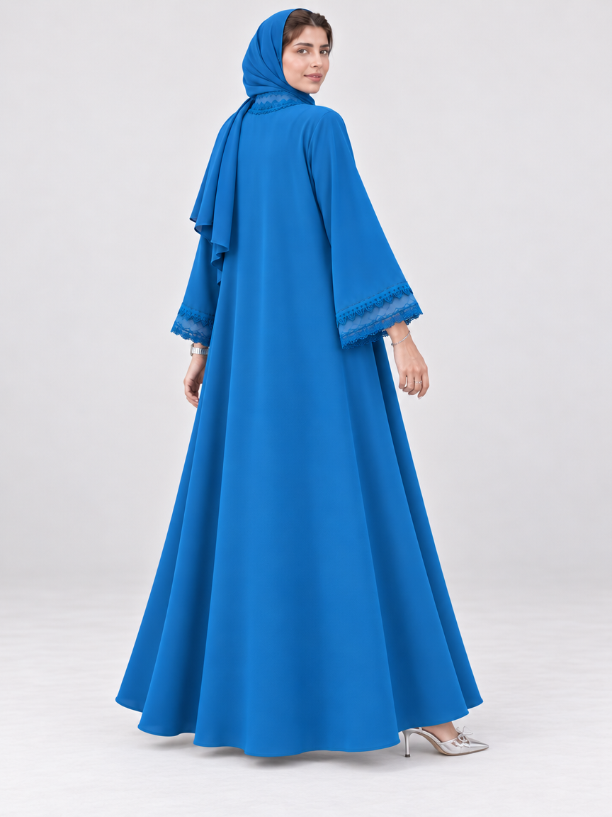 Blue Dentelle Abaya with Sheila, Blue
