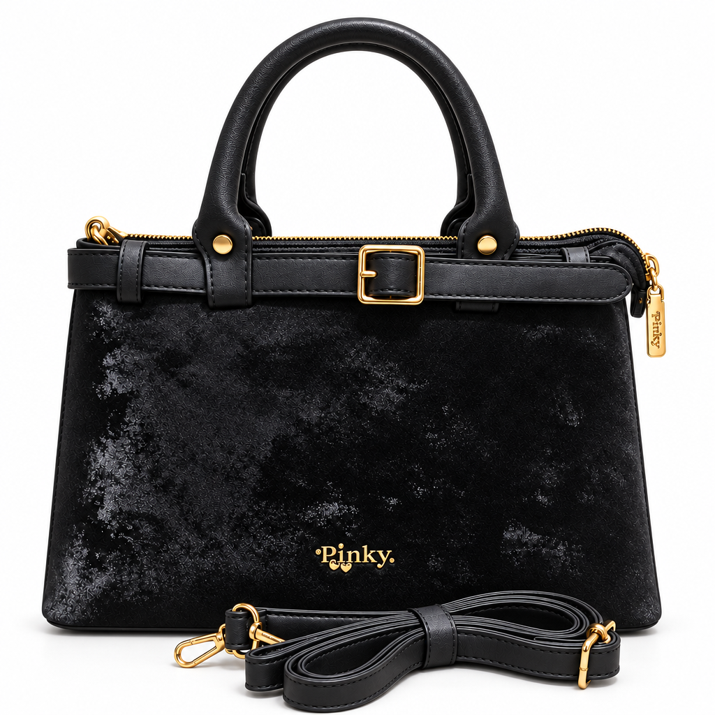 Buckle-Detail Top-Handle Bag, Black
