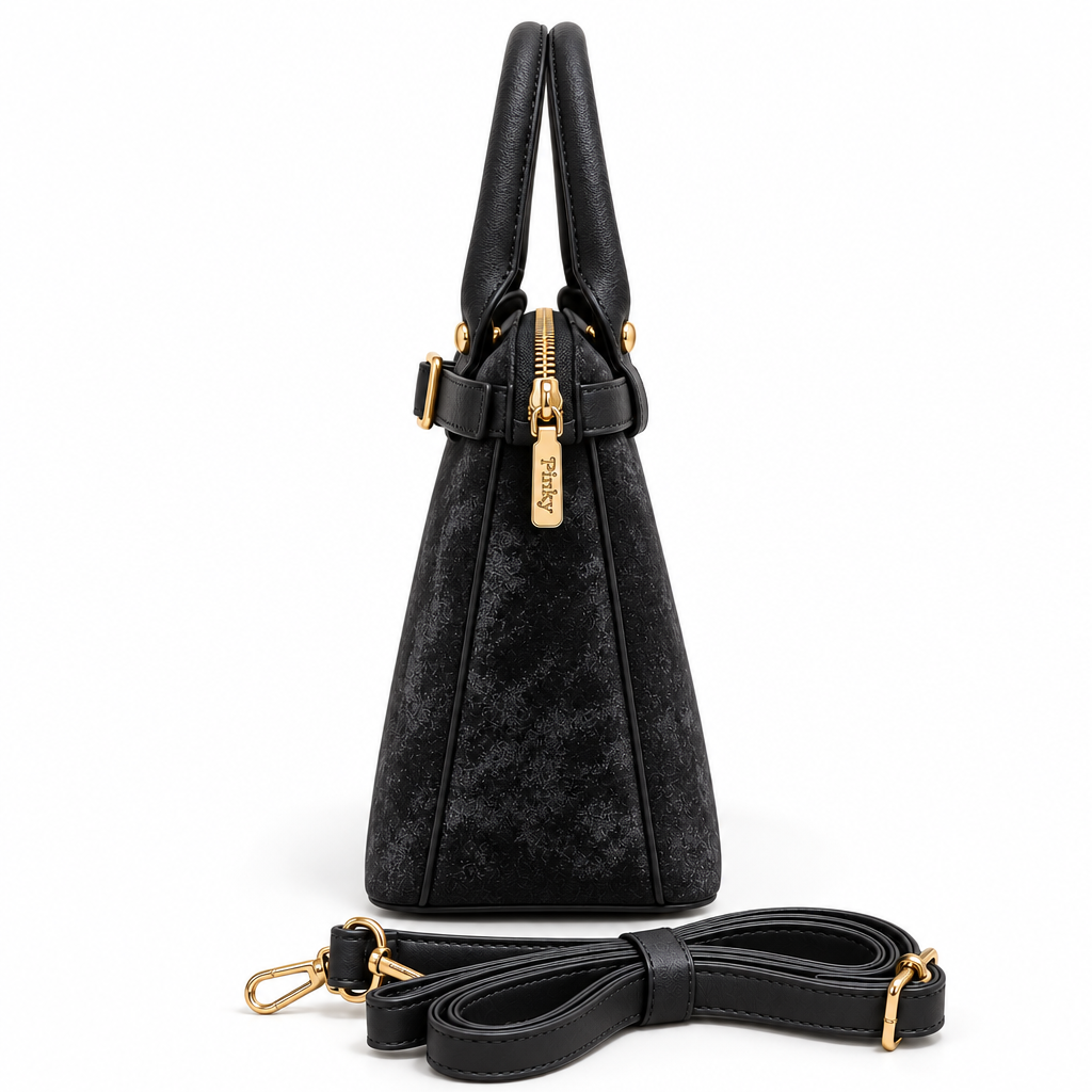 Buckle-Detail Top-Handle Bag, Black