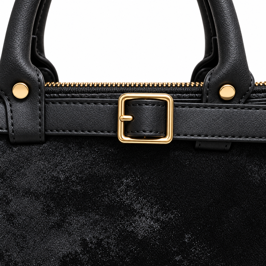 Buckle-Detail Top-Handle Bag, Black