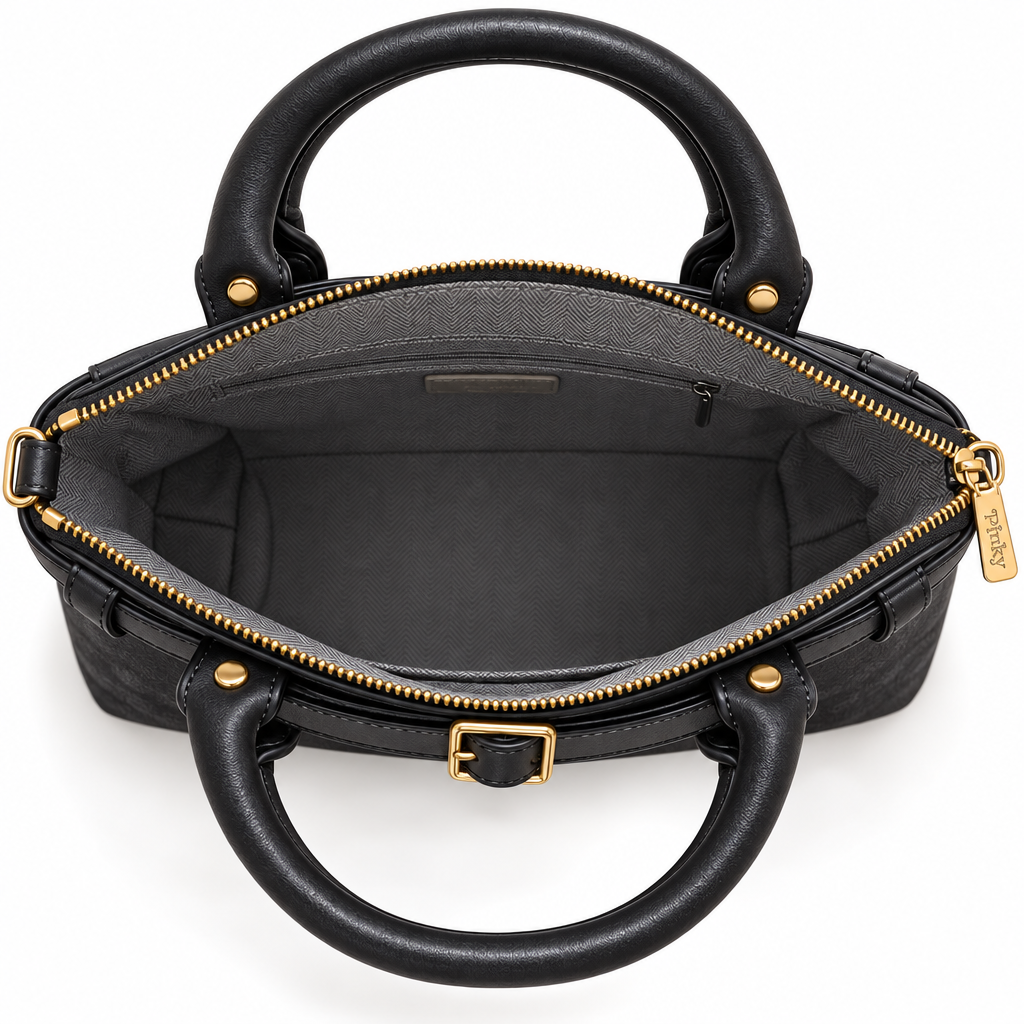 Buckle-Detail Top-Handle Bag, Black