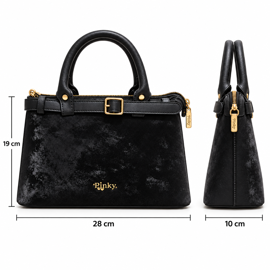 Buckle-Detail Top-Handle Bag, Black