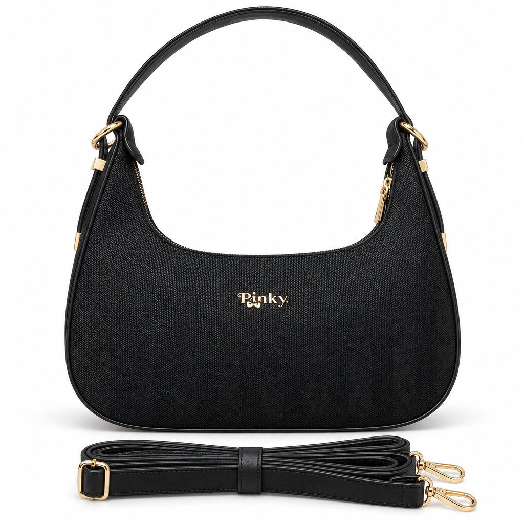 Woven Shoulder Bag with Gold Hardware, Black