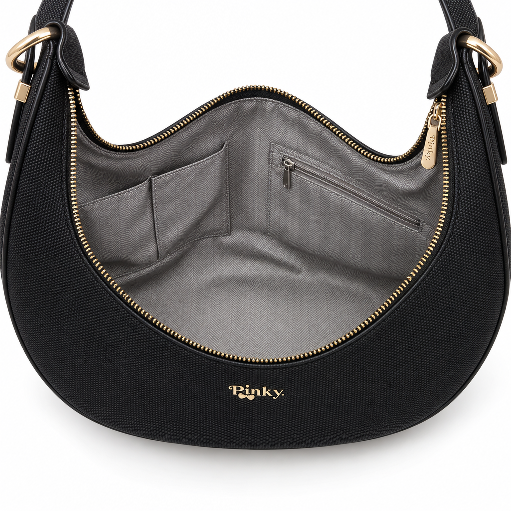 Woven Shoulder Bag with Gold Hardware, Black