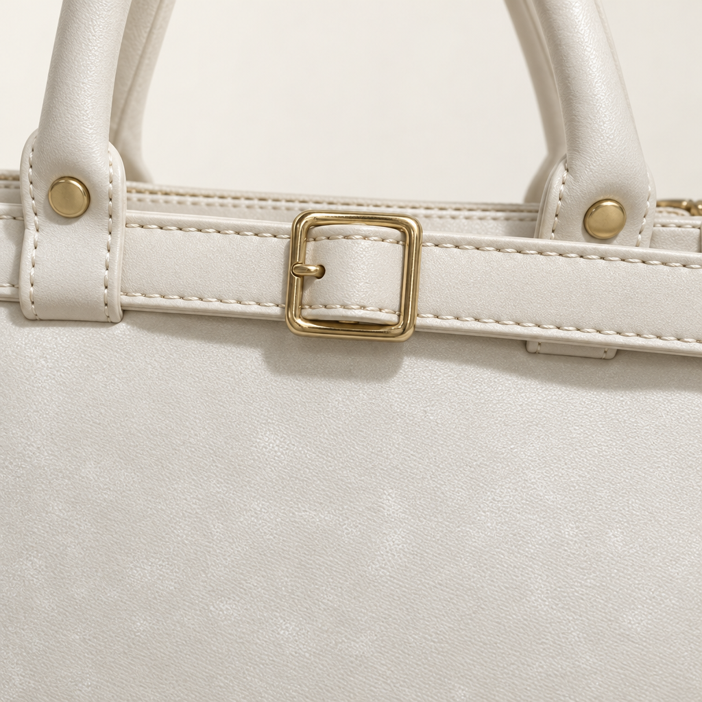 Buckle-Detail Top-Handle Bag, Ivory