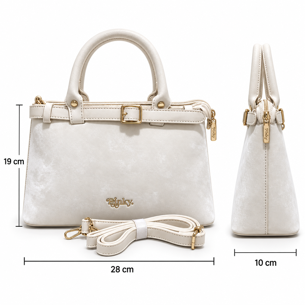 Buckle-Detail Top-Handle Bag, Ivory